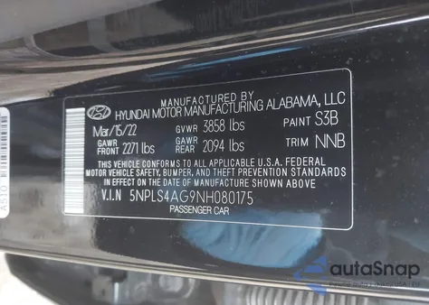 2022 Hyundai Elantra Sel z USA, uszkodzony, nr VIN 5NPLS4AG9NH080175